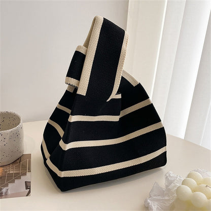 Antmvs Antmvs Striped Knit Woven Tote Handbag Japanese Bag Mini Color Women Knit Student Shopping Handmade Tote Bag Wrist Bag Shopping Bag