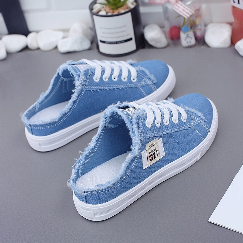 Antmvs Summer Women Loafers Girl's Canvas Shoes Slip-On Half Slippers Breathable Women's Shoes Canvas Sneakers Fashion Flats Shoes