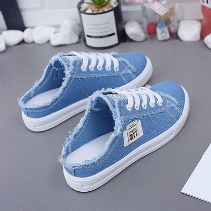 Antmvs Summer Women Loafers Girl's Canvas Shoes Slip-On Half Slippers Breathable Women's Shoes Canvas Sneakers Fashion Flats Shoes