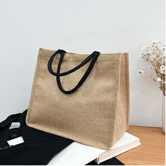 Antmvs Antmvs - Vintage Women Shopping Bags Linen Tote Shopper Purses Large Summer Beach Handbags Portable Eco High Capacity Top Handle