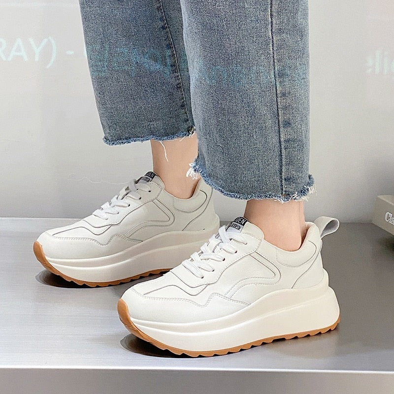 Antmvs  Fashion Women Shoes Platform Sneakers Ladies Lace-Up Casual Shoes Breathable Walking Shoes White Flat Sneaker