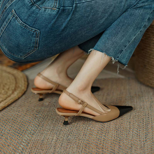 Antmvs New Summer Women Slingback Sandals Pointed Toe Mid Heel Females Slippers Elegant Cozy Vintage Girl Office Banquet Footwear