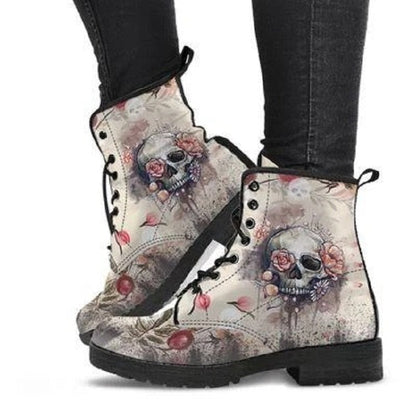 antmvs Skull Flower Print High-Top Boots Women Boot Autumn Winter Fashion Women Tooling Ankle Boots Women Boots Women Botas Mujer