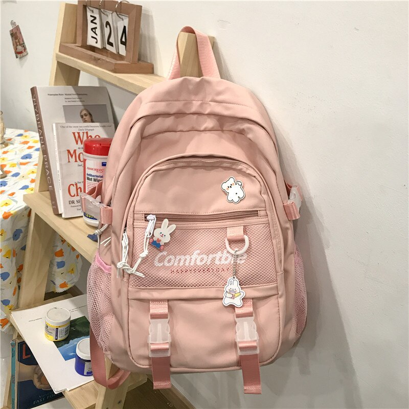 Antmvs Antmvs   Cute Nylon Waterproof Color Women Backpack Unisex Fashion Schoolbag Lady Kawaii Book Female Travel Backpack Trendy