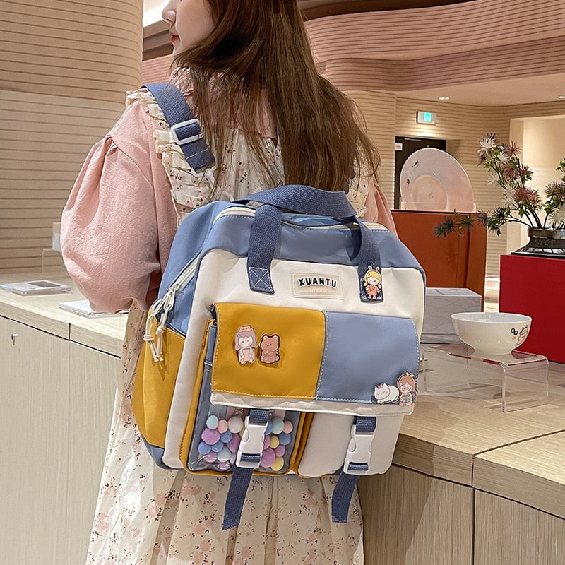 Antmvs Antmvs  Contrast Color Korean Style Women's Backpack Women's Bag  Trend Multifunctional Schoolgirl's Nylon Fabric School Bag Kawaii