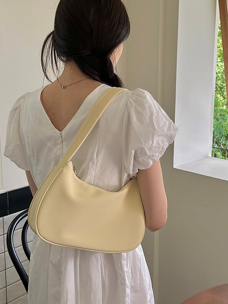 Antmvs Antmvs Solid Color Women's Underarm Bag Simple Design Ladies Small Shoulder Bags Soft PU Leather Female Armpit Bag Purse Handbags