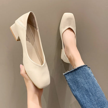 Antmvs New Fashion Exquisite Ladies Beautiful Solid Color Shallow Mouth Thick Heel Soft Sole Pointed Toe Heel Shoes Ladies High Heels