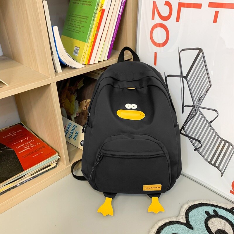 Antmvs Antmvs   Cute Women Backpack Nylon Cartoon Duck Kawaii Middle School Students Bags for Teenage Girls Solid Color Bookbags Casual