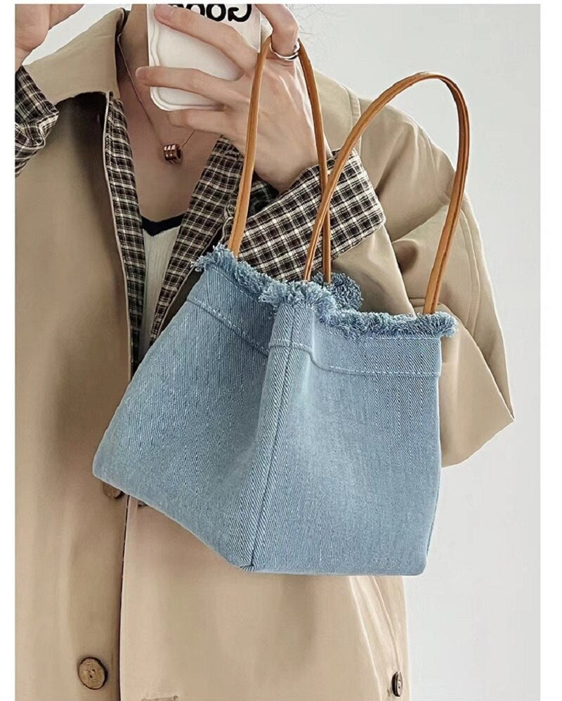 Antmvs Antmvs  Women's Bag  New High Capacity Denim Canvas Portable Bucket Bag Fashion Versatile Vegetable Basket Handbag