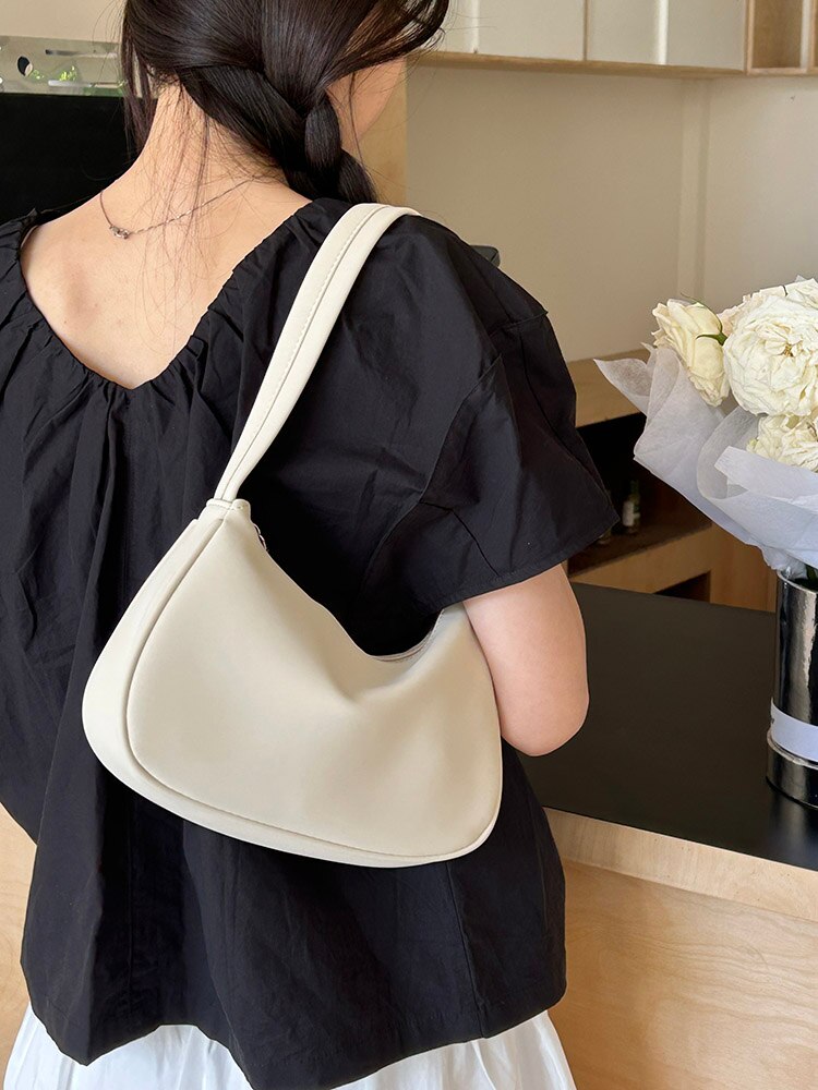 Antmvs Antmvs Solid Color Women's Underarm Bag Simple Design Ladies Small Shoulder Bags Soft PU Leather Female Armpit Bag Purse Handbags