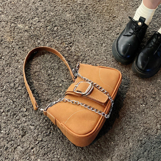 Antmvs Vintage Nubuck Women Shoulder Bags Matte Leather Solid Color Ladies Underarm Bag Fashion Female Chain Small Purse Handbags