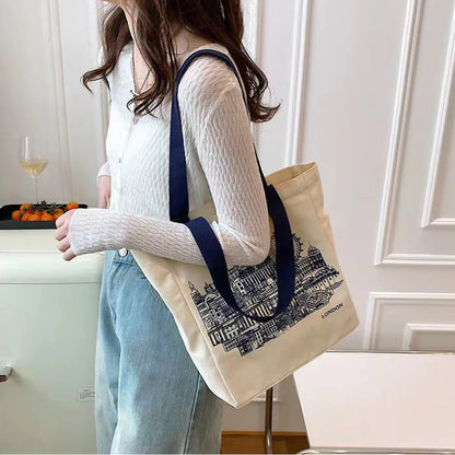 Antmvs Antmvs - Women Canvas Shoulder Bag London Books Print Ladies Casual Handbag Tote Bag Reusable Large Capacity Cotton Shopping Beach Bag