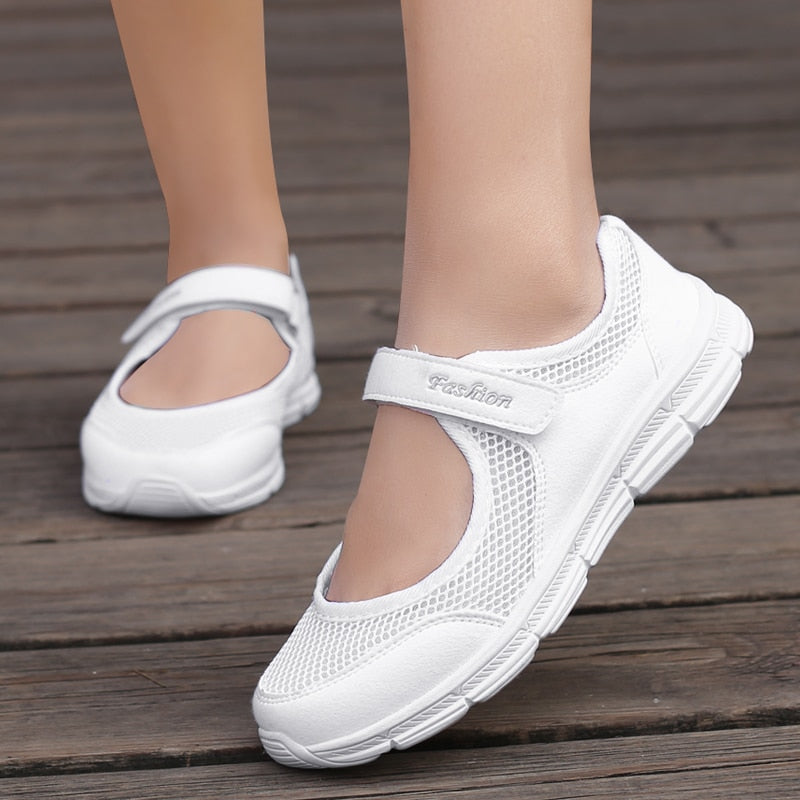 Antmvs New Women Flats  Spring Summer Ladies Mesh Flat Shoes Women Soft Breathable Sneakers Women Casual Shoes White Nurse Shoes