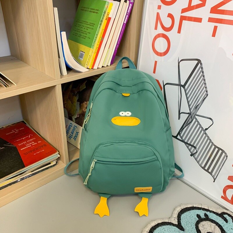 Antmvs Antmvs   Cute Women Backpack Nylon Cartoon Duck Kawaii Middle School Students Bags for Teenage Girls Solid Color Bookbags Casual