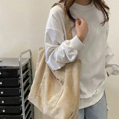 Antmvs Antmvs -  New Women's Corduroy Tote Bag Large Shoulder Hobo Bags Casual Handbags Large Capacity Female Shopping Work Commuting Bag