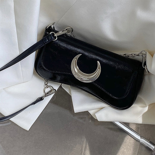 Antmvs Graduation Gift Y2k Cool Girls Black Shoulder Bags Moon Lock Women's Chain Underarm Bag Purse Handbags Fashion Female Small Messenger Bags