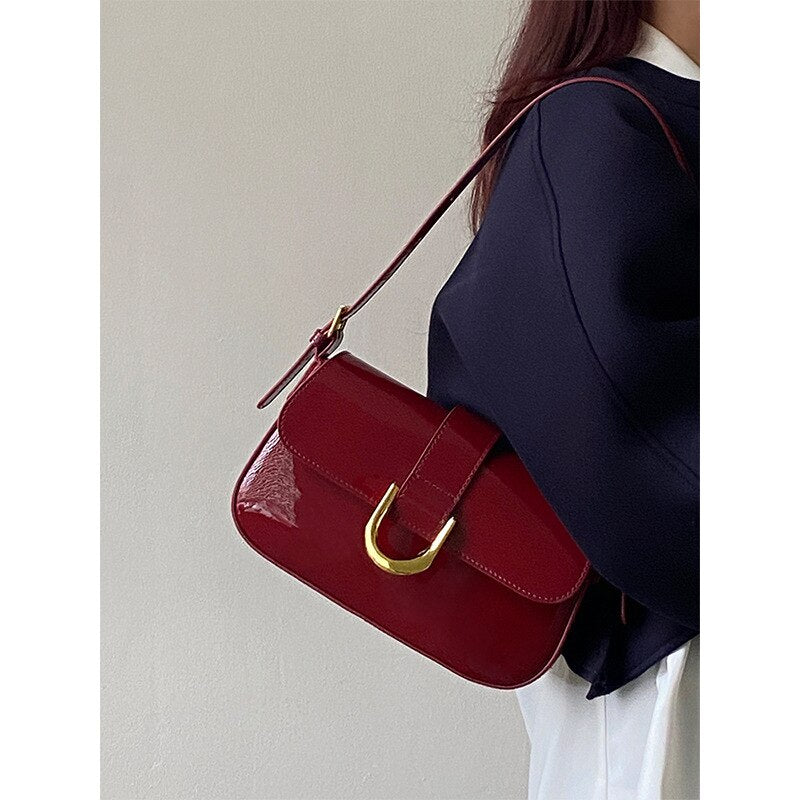 Antmvs Antmvs  Vintage Lacquered Leather Underarm Shoulder Bag Spring Trendyol Red Messenger Bag for Women All-match Casual Coin Purse