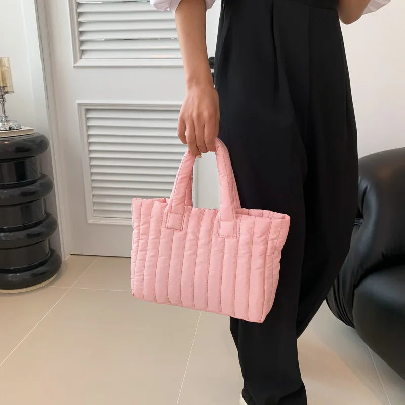 Antmvs Antmvs - New Pink Ladies Tote Bags Large Capacity Cotton Padded Bolsa Solid Color Casual Fashion Luxuy Shoulder Simple Nylon Elegant Bag