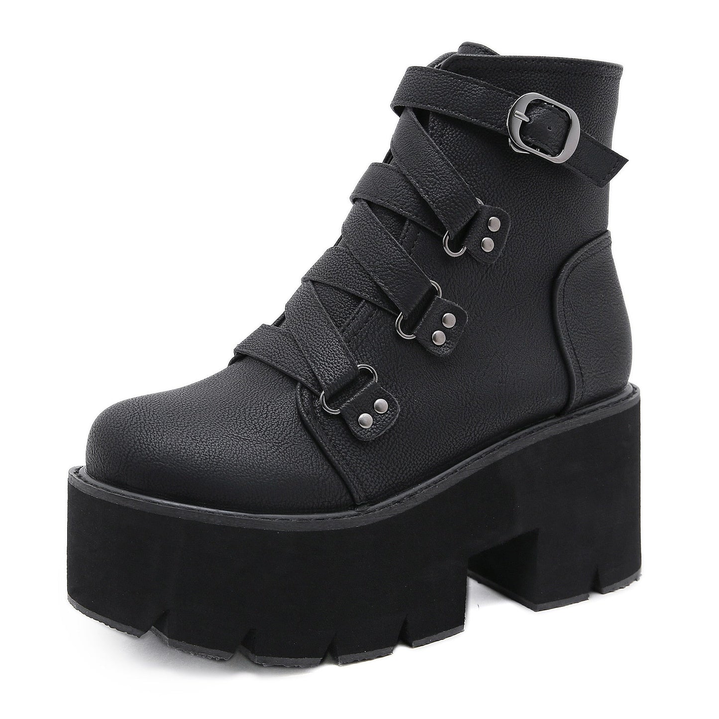 antmvs  Winter New Thick-Soled Nightclub Women's Shoes Thick High-Heeled Ankle Boots Black Leather Trend Tênis Femininos