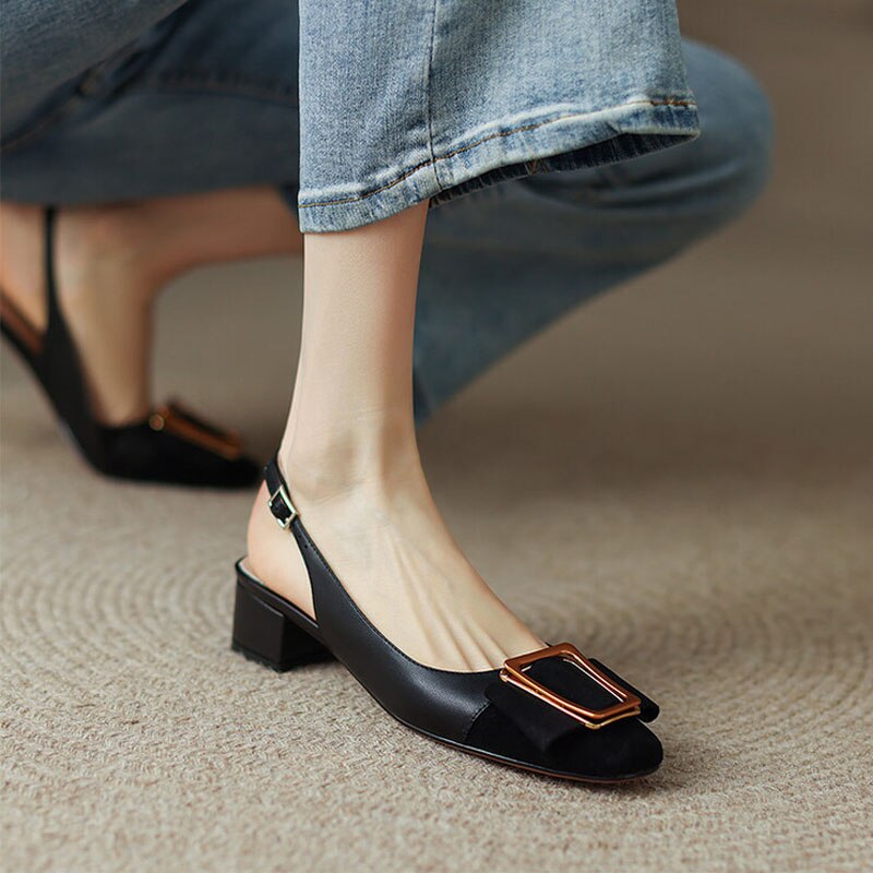 Antmvs Classic Women's Sandals Metal Decoration Mixed Colors Female Shoes Thick Heel Square Head Shallow Mouth Office Ladies Pumps