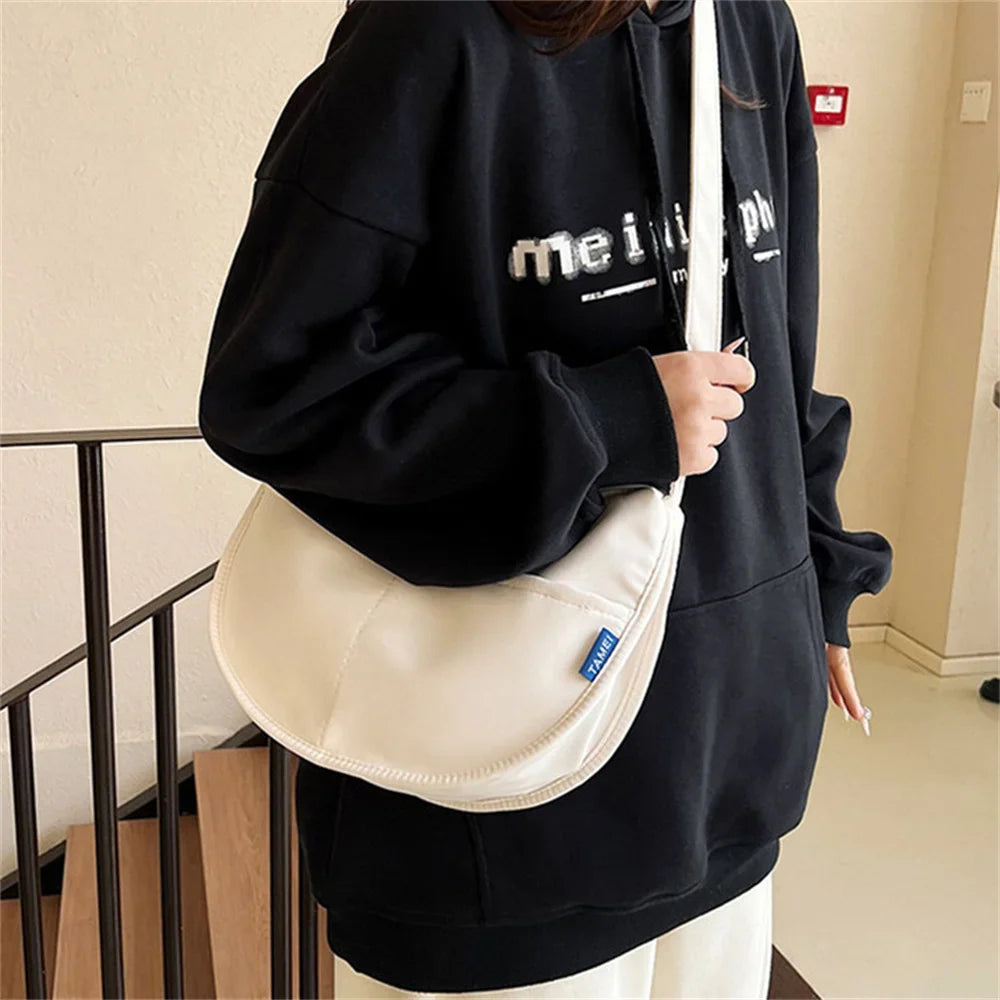 Antmvs Antmvs - Casual Canvas Bag Shoulder Bags Large Capacity Crossbody Bag Women Solid Simple Multifunction Handbags Half Moon Shape Sling Bag