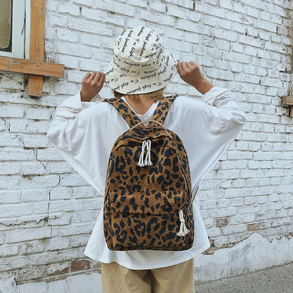 Antmvs Antmvs   Fashion Women Leopard Print Backpacks Large Capacity Handbag Corduroy Lady Schoolgirls Sac A Dos Adolescent Fille