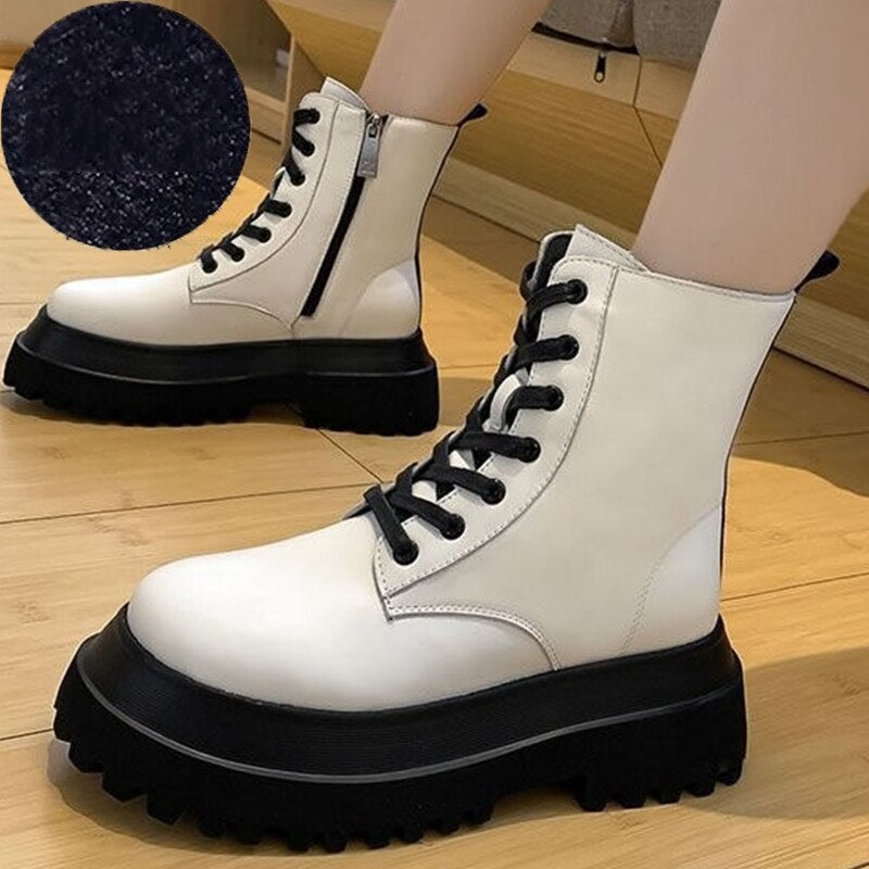 Antmvs New Women Boots Zipper No Slip Fashion  Mid Calf Boots Woman Casual Sports Shoes Female Winter Platform Heel Ladies Shoes