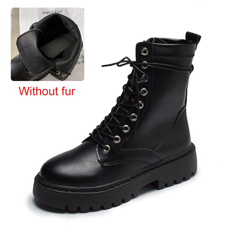 Antmvs New Mid Calf Boots Women Autumn Winter Fashion Lace-Up Zipper Botas Mujer Boots Sports Platform Heel Ladies Shoes  Flat