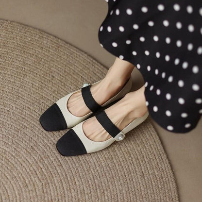 Antmvs Spring New Ladies Single Shoes Shallow Mouth Color Matching Women's Pumps Classic Pearl Fashionable One-line Belt Female Shoes