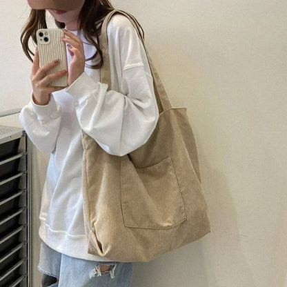 Antmvs Antmvs -  New Women's Corduroy Tote Bag Large Shoulder Hobo Bags Casual Handbags Large Capacity Female Shopping Work Commuting Bag