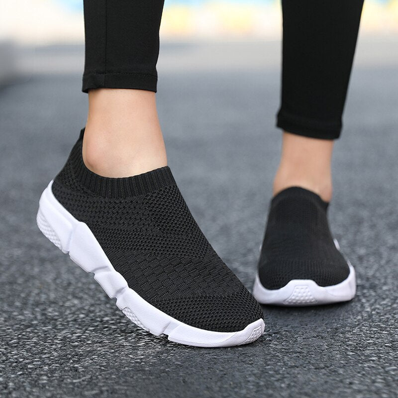 Antmvs  Mesh Women Sneakers Breathable Women Flat Shoes Lightweight Casual Shoes Ladies Lace-Up Black Couple Color Socks Shoes