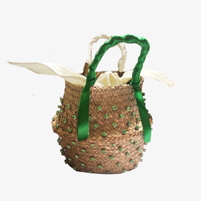 Antmvs Antmvs Handmade Sewing Holiday Fashion Crystal Woven Basket Diamond Tote Luxury Beach Resort Retro Handbag Bag Women Design Straw