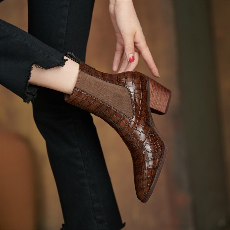 Antmvs  New Autumn/Winter Women's Boots Pointed Toe Chunky Heel Short Boots Elastic Sleeve Boots Shoes For Women High Heels 34-42