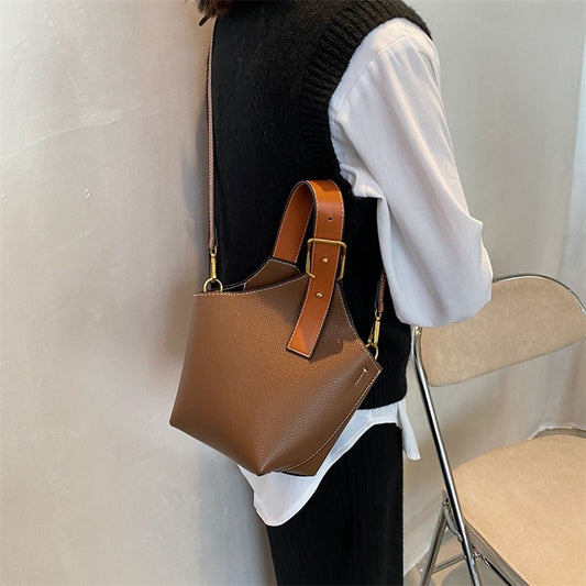 Antmvs Antmvs  Portable Simple Women Crossbody Bag Fashion French Classic PU Leather Handbag Shoulder Bag Female Handbag Bucket Bag