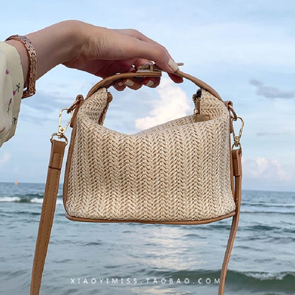 Antmvs Antmvs Woven Beige Grass Crossbody Bag Boho-chic Handbag Crochet Straw Shoulder Bag Summer Beach Bag Women Makeup Bag Travel Bag