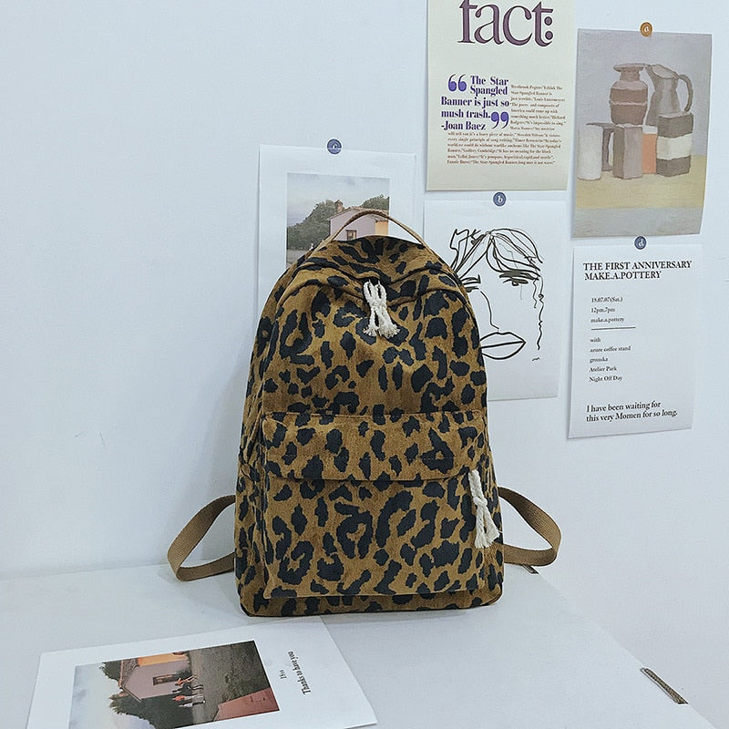 Antmvs Antmvs   Fashion Women Leopard Print Backpacks Large Capacity Handbag Corduroy Lady Schoolgirls Sac A Dos Adolescent Fille