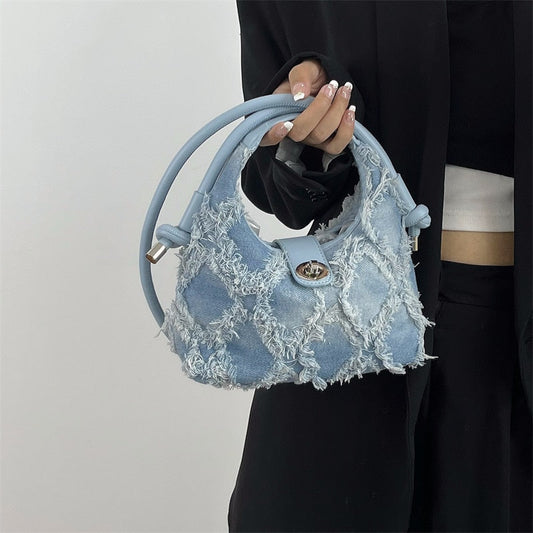 Antmvs Graduation Gift Retro Denim Women's Hobos Shoulder Bag Fashion Design Ladies Tassel Messenger Bags Simple Female Small Clutch Purse Handbags