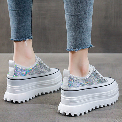 antmvs 7Cm Women Casual Shoes Genuine Leather Platform Wedge Women Fashion Sneakers Chunky Shoes Za Bling Bling Spring Autumn