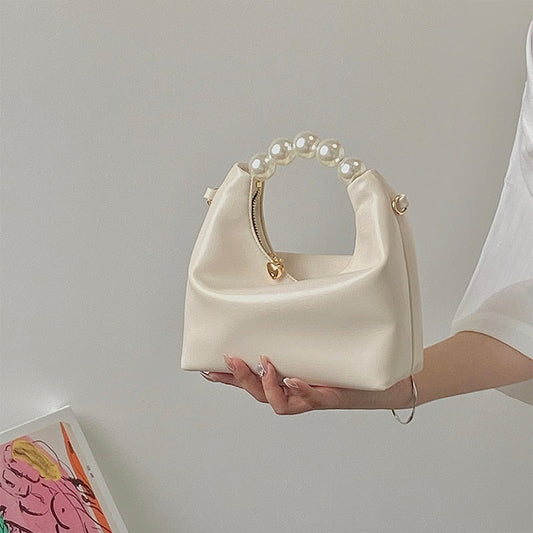 Antmvs Graduation Gift Pearl Handle Women Small Clutch Handbags Fashion Chain Female Shoulder Messenger Bag Solid Color Ladies Hobos Tote Purse Bag