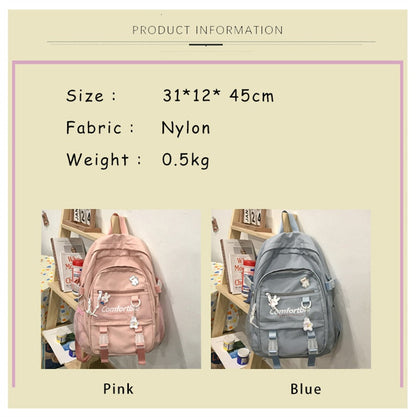 Antmvs Antmvs   Cute Nylon Waterproof Color Women Backpack Unisex Fashion Schoolbag Lady Kawaii Book Female Travel Backpack Trendy