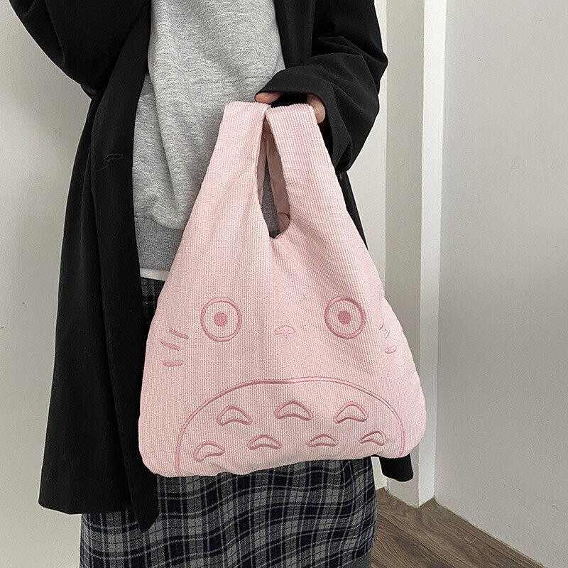 Antmvs Antmvs Cartoon Totoro Embroidery Lamb Fabric Handbag for Women Girls Japan INS Shoulder Bag Tote Bag Soft Fur Shopper Bag Dropshipping