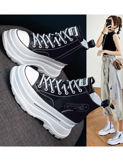 antmvs  7Cm Platform Wedge Sneakers Chunky Shoes Genuine Leather High Top Shoes Sneakers Women Ankle Boots Spring Autumn Booties