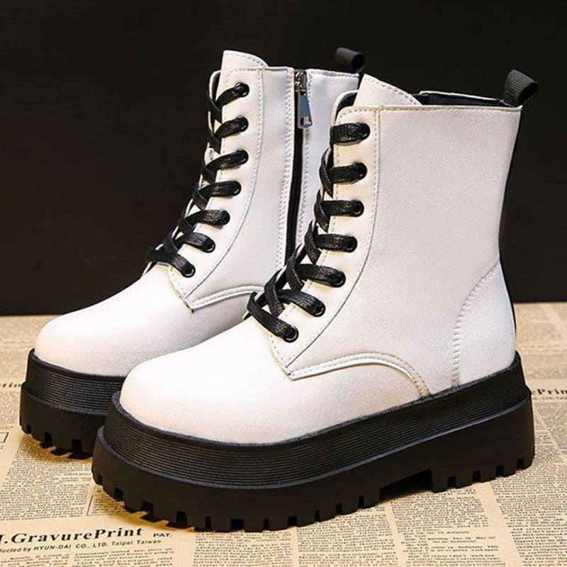 Antmvs New Women Boots Zipper No Slip Fashion  Mid Calf Boots Woman Casual Sports Shoes Female Winter Platform Heel Ladies Shoes