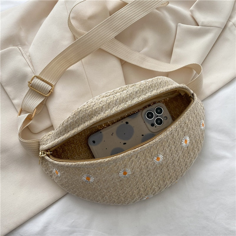 Antmvs Antmvs Women's Waist Bag Straw Woven Ladies Shoulder Crossbody Bags for Women  Summer Fanny Pack Fashion Phone Female Chest Bag