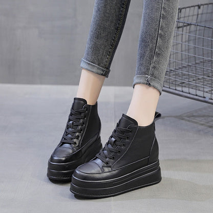 antmvs  9Cm Genuine Leather Women Casual Shoes Chunky Sneakers Za Platform Wedge Hidden Heel Height High Top Women Vulcanized Shoe