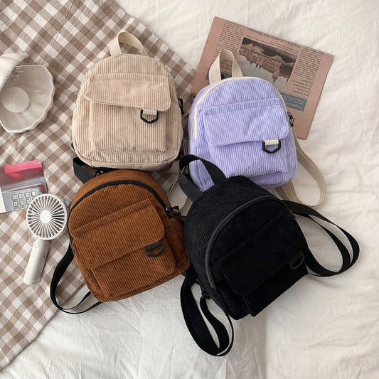 Antmvs Antmvs Fashion Women Mini Backpack Solid Color Corduroy Small Backpacks Simple Casual Student Bookbags Traveling Backpacks