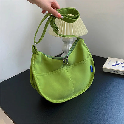 Antmvs Antmvs - Casual Canvas Bag Shoulder Bags Large Capacity Crossbody Bag Women Solid Simple Multifunction Handbags Half Moon Shape Sling Bag