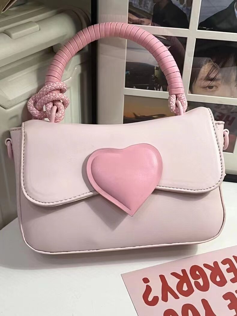 Antmvs Antmvs Sweet Cute Love Ladies Handbags Pink Heart Women's Small Square Shoulder Bags Pu Leather Simple Female Purse Crossbody Bag