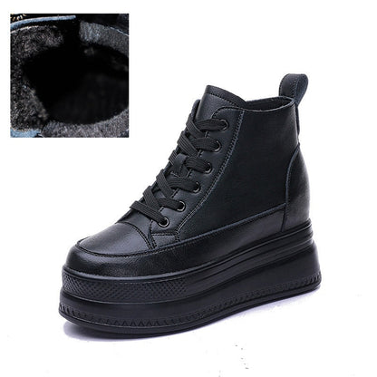 antmvs  9Cm Genuine Leather Women Casual Shoes Chunky Sneakers Za Platform Wedge Hidden Heel Height High Top Women Vulcanized Shoe