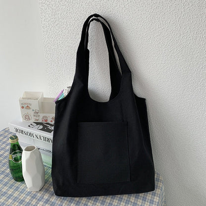 Antmvs Antmvs Large Capacity Solid Color Canvas Bag Student School Bag Shopping Bag Shopper Shoulder Bag Foldable Handbag